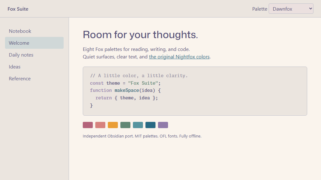 Dawnfox palette preview