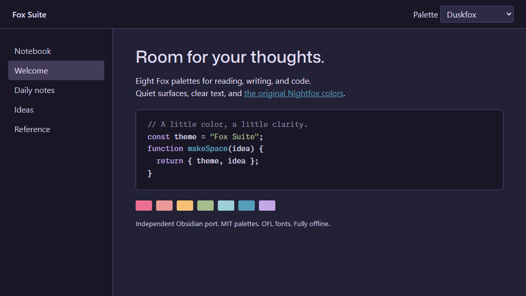 Duskfox palette preview