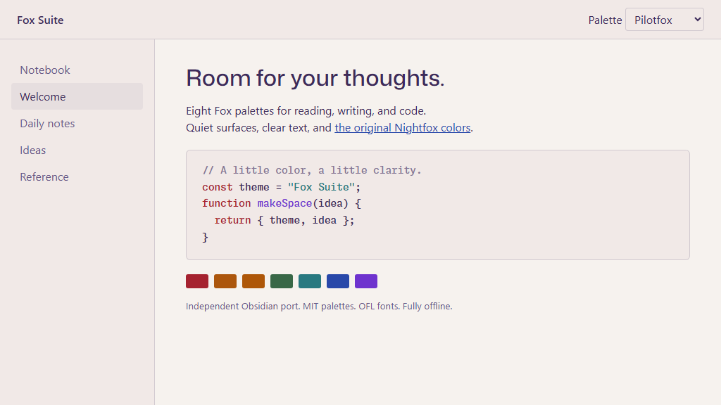 Pilotfox palette preview
