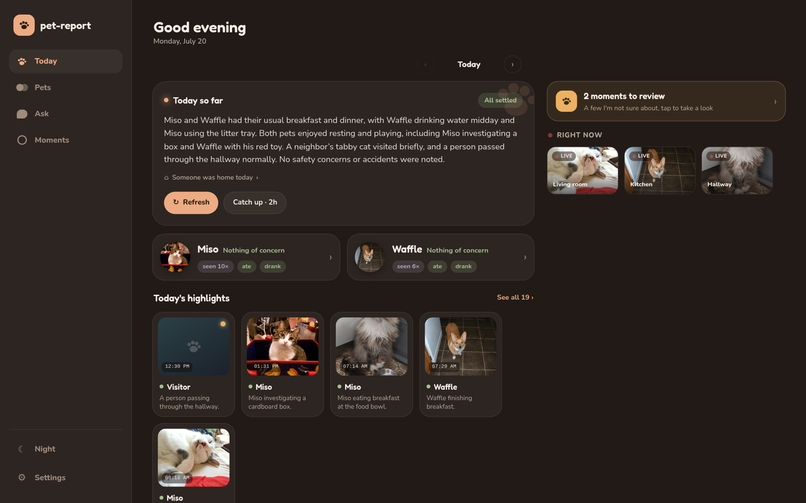 The desktop layout: sidebar navigation and the day's highlights
