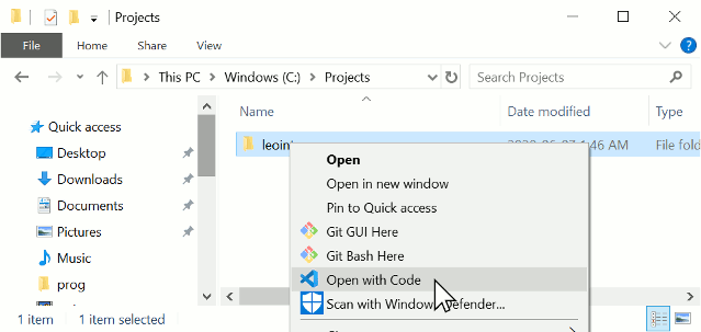 open with vscode