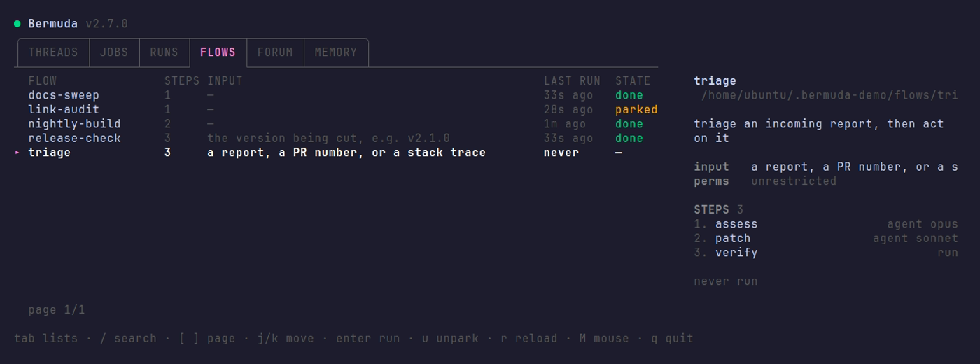 The board's flows tab, with a flow's steps in the inspector