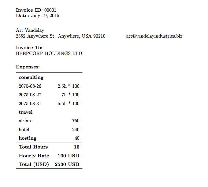 Screenshot of PDF invoice