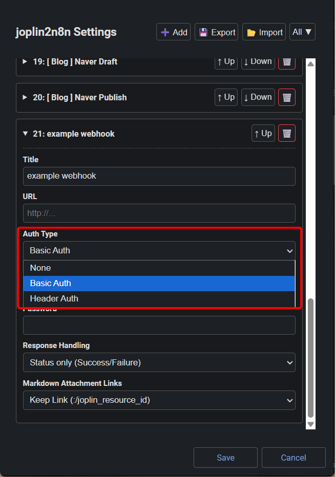 Screenshot: Authentication Type Settings