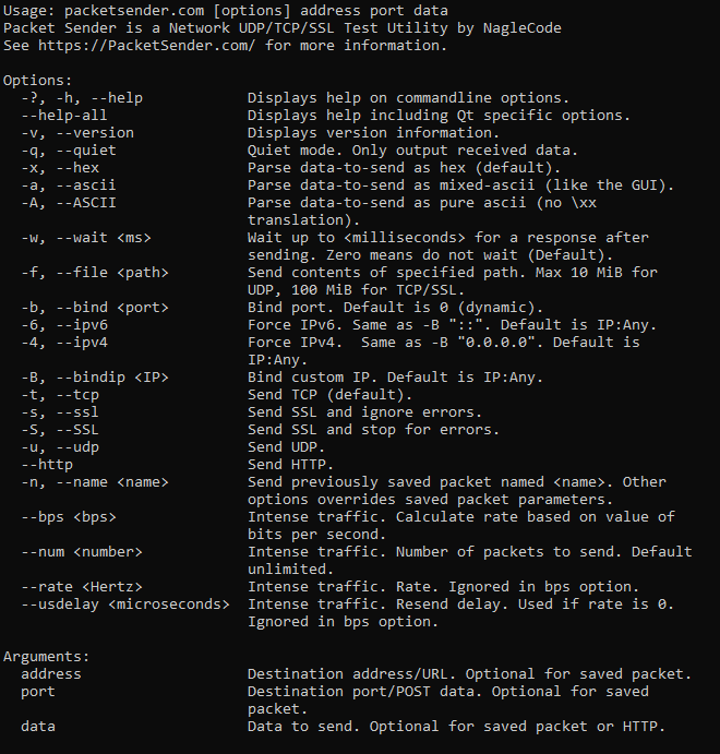 Packet Sender CLI screenshot