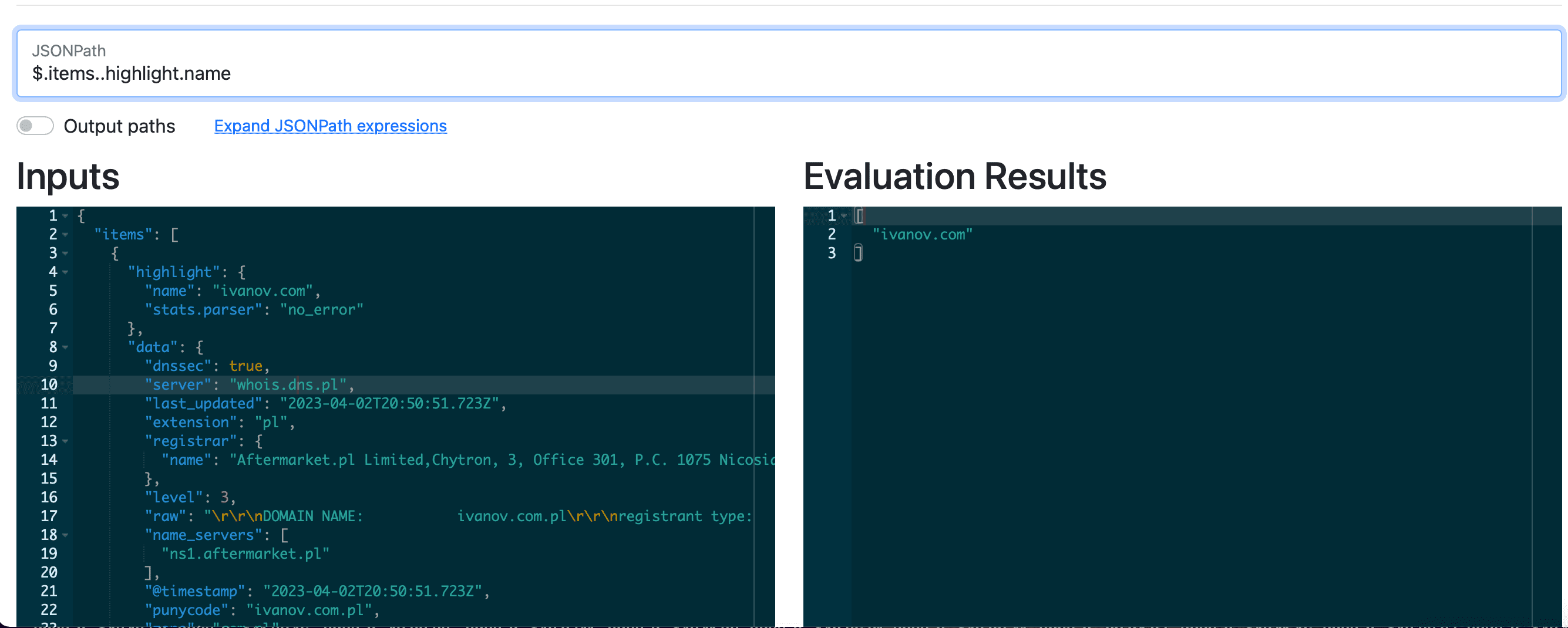 JSON Eveluator