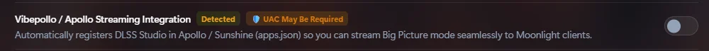 Vibepollo and Apollo Streaming Integration Setting