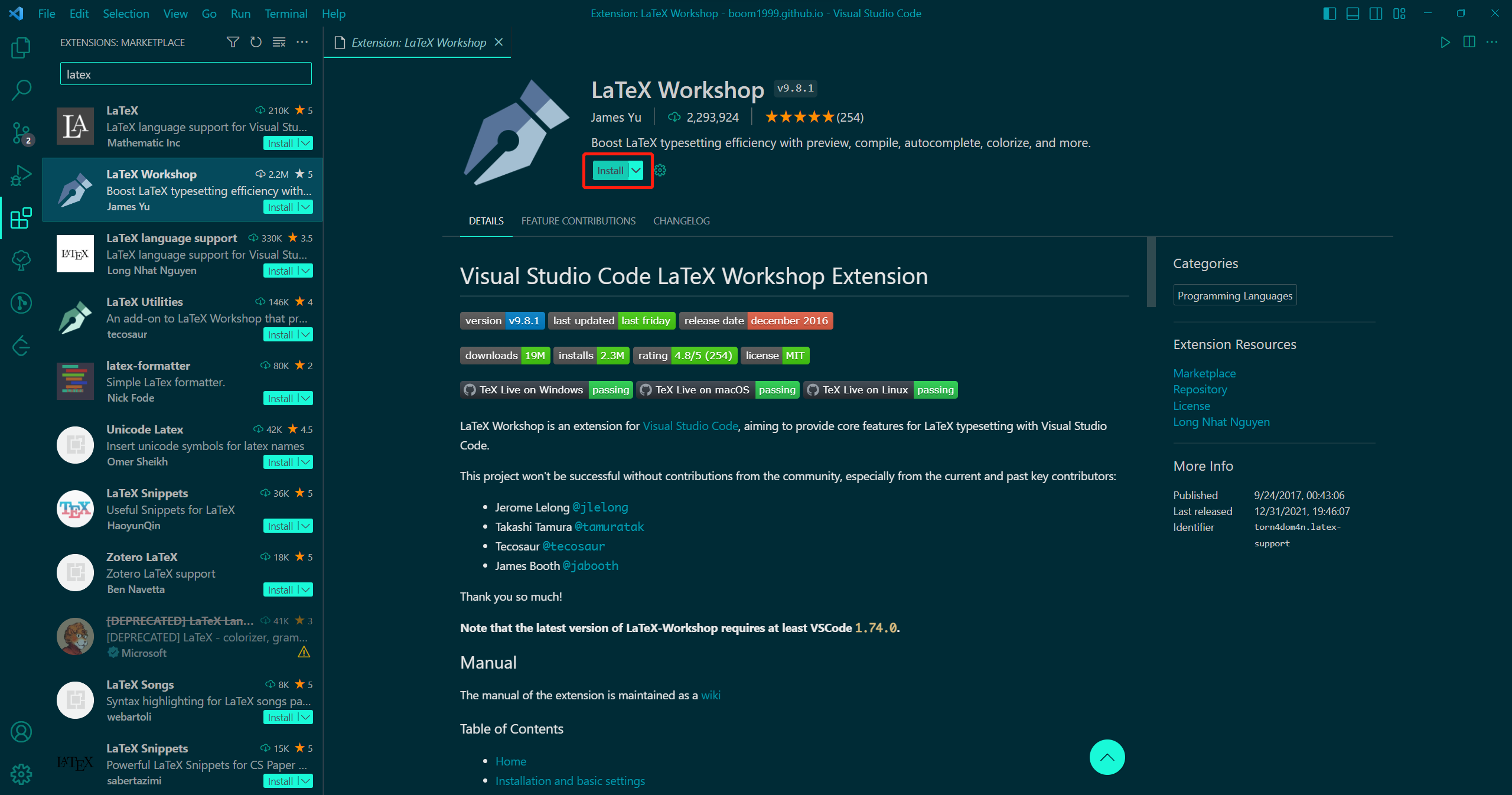 Install LaTex Workshop