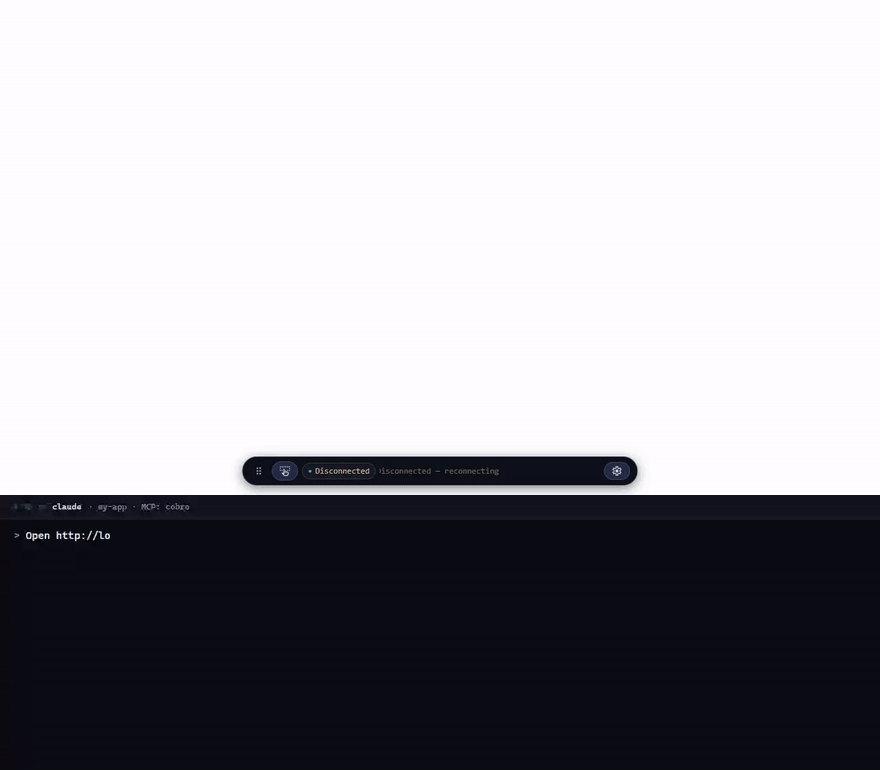 요소를 고르고 메모를 써서 Send — 에이전트가 소스를 고치고 화면이 갱신된다