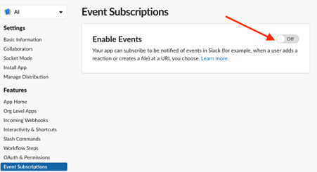 Enable Event Subscription on Slack Application