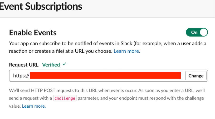 Verify Event Subscriptions on Slack Application