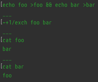 Screenshot of exch being used in a terminal.