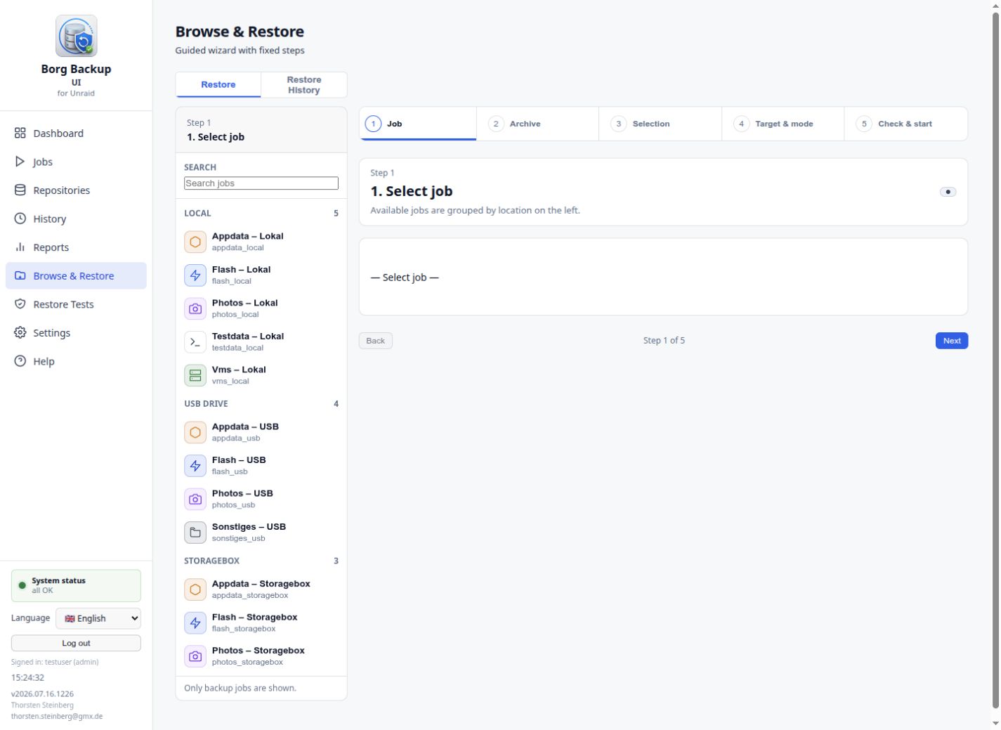 Restore wizard