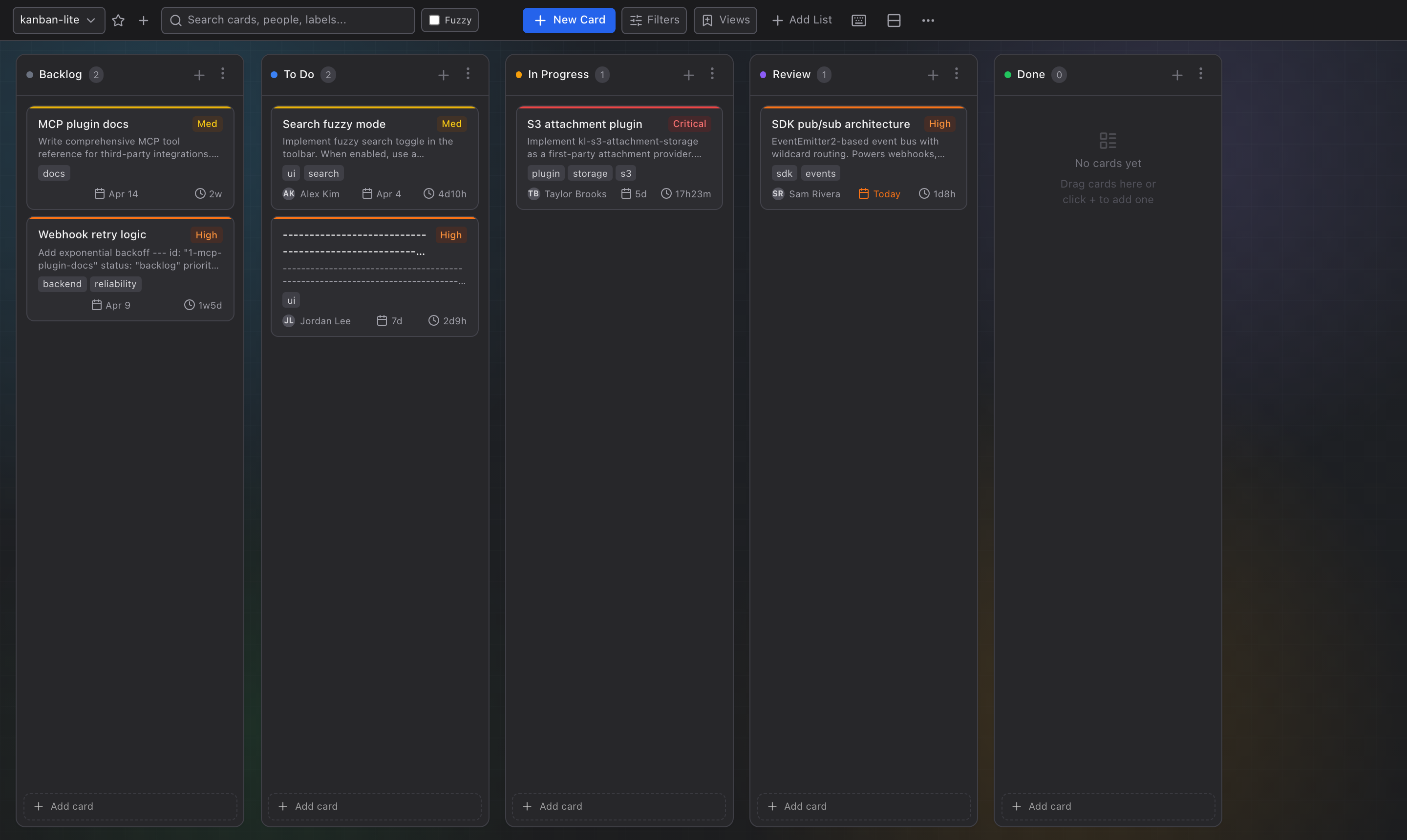 kanban-lite dark mode screenshot