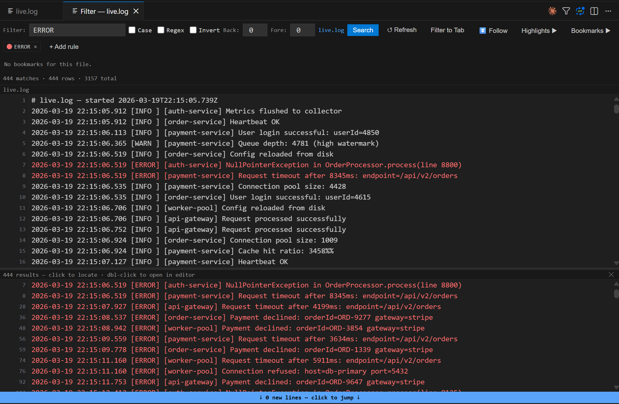 ERROR filter with split view