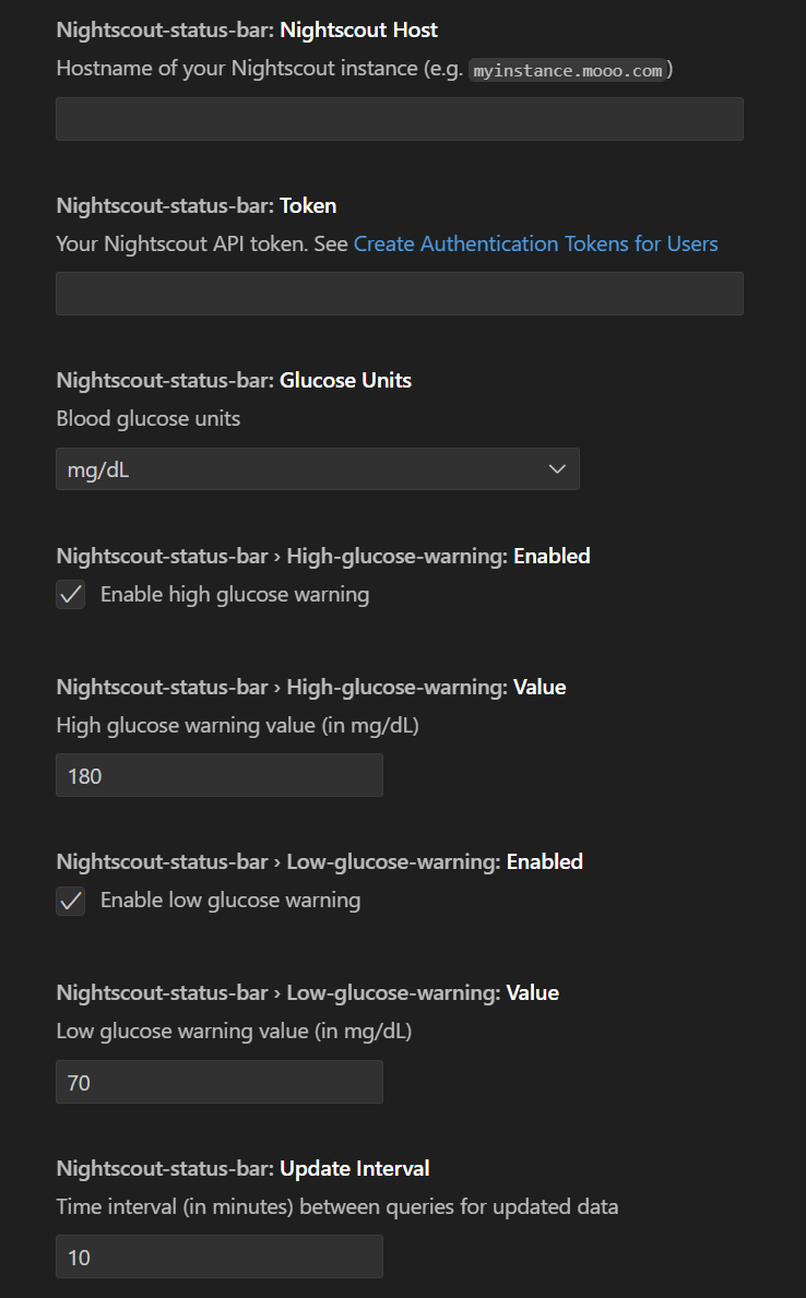 Nightscout Extension Settings