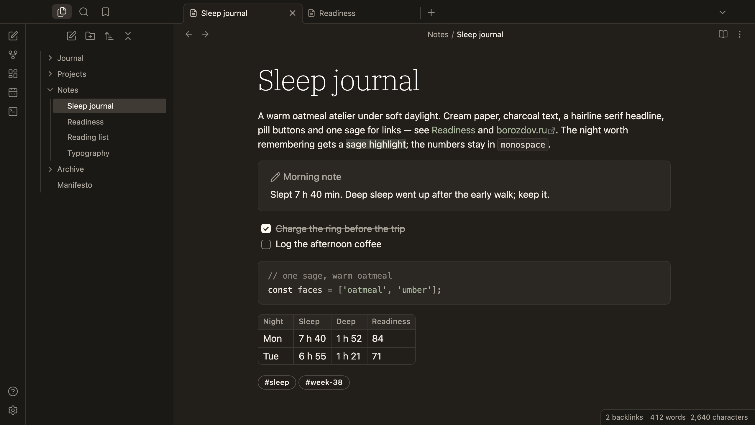 Borozdov Atelier in dark mode