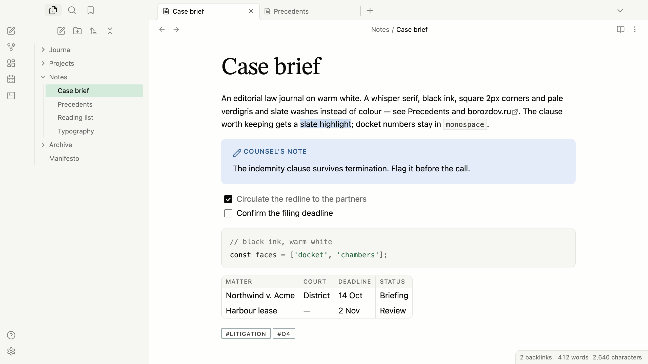 Borozdov Brief in light mode
