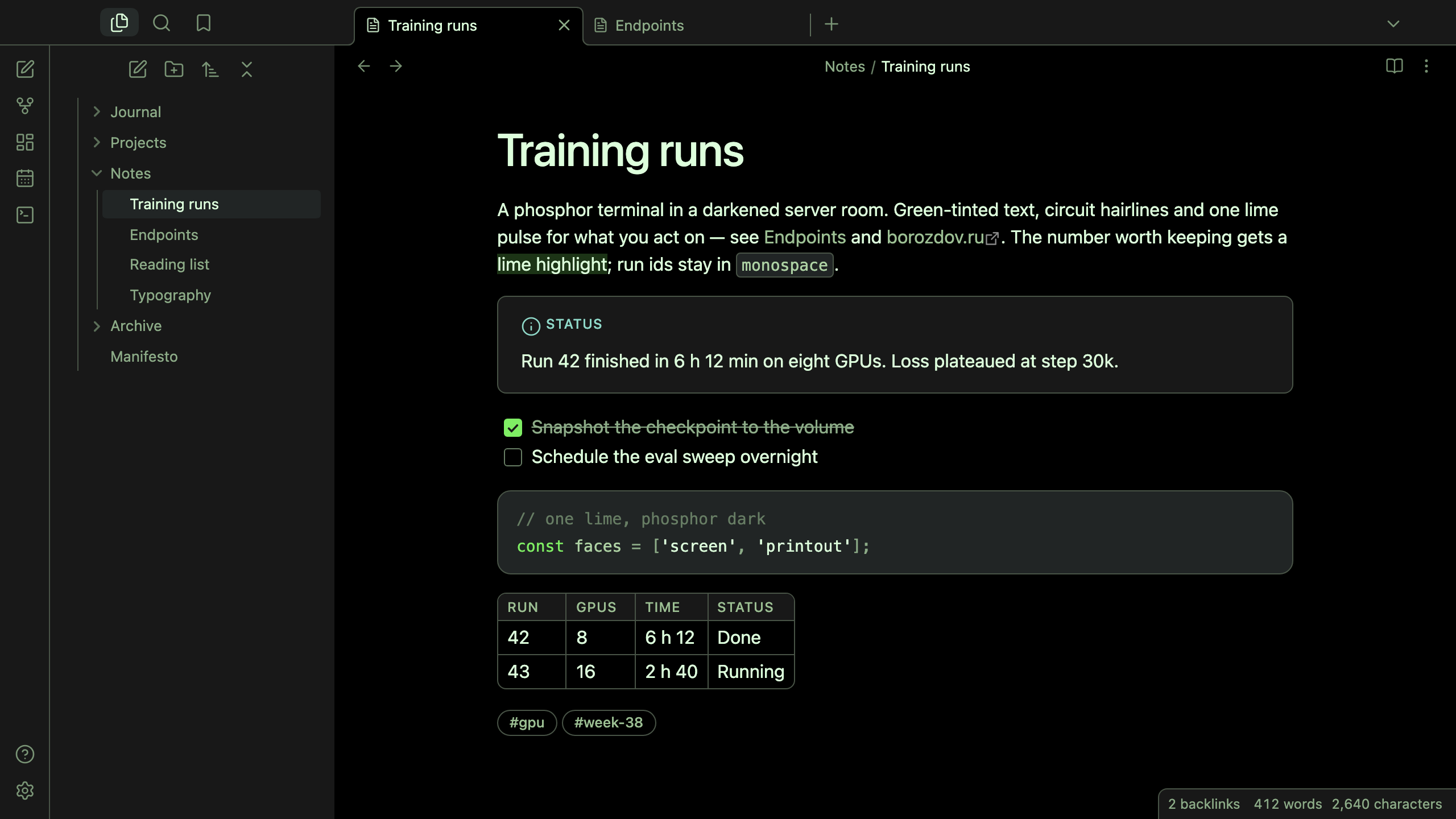 Borozdov Cathode in dark mode