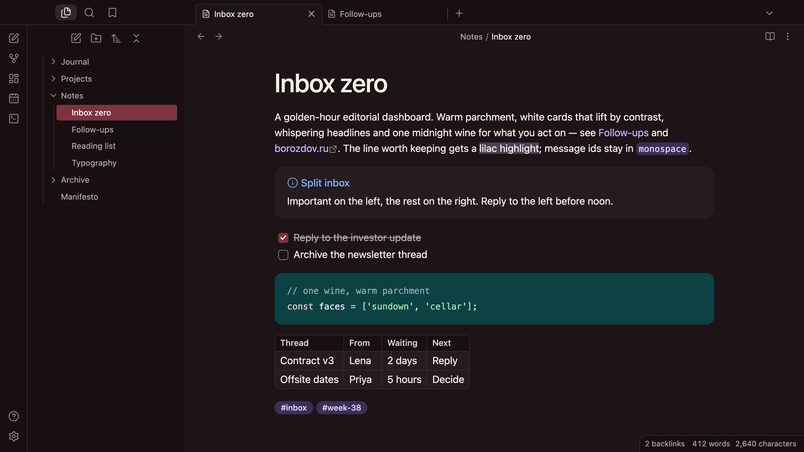 Borozdov Claret in dark mode