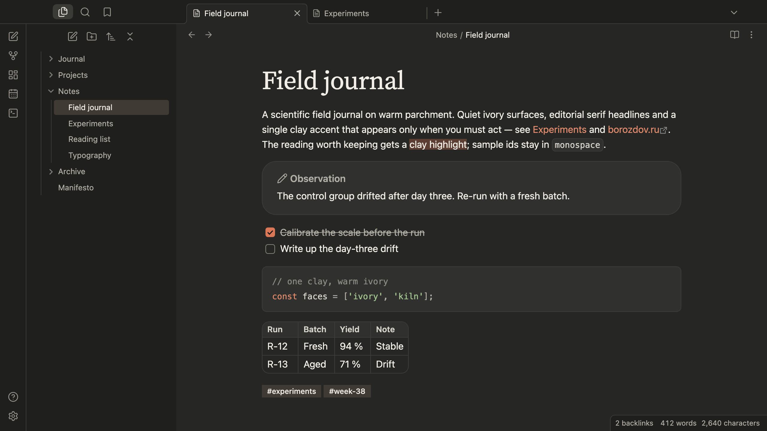 Borozdov Clay in dark mode