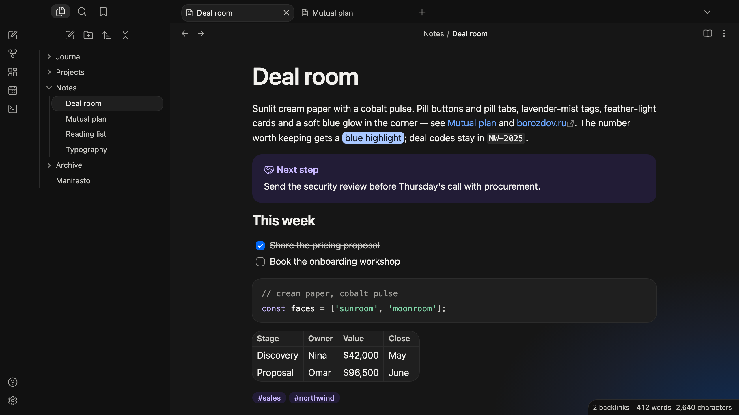 Borozdov Cobalt in dark mode