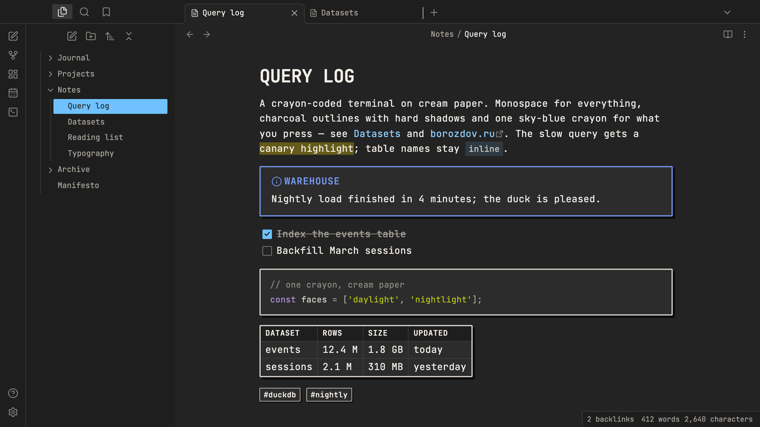 Borozdov Crayon in dark mode