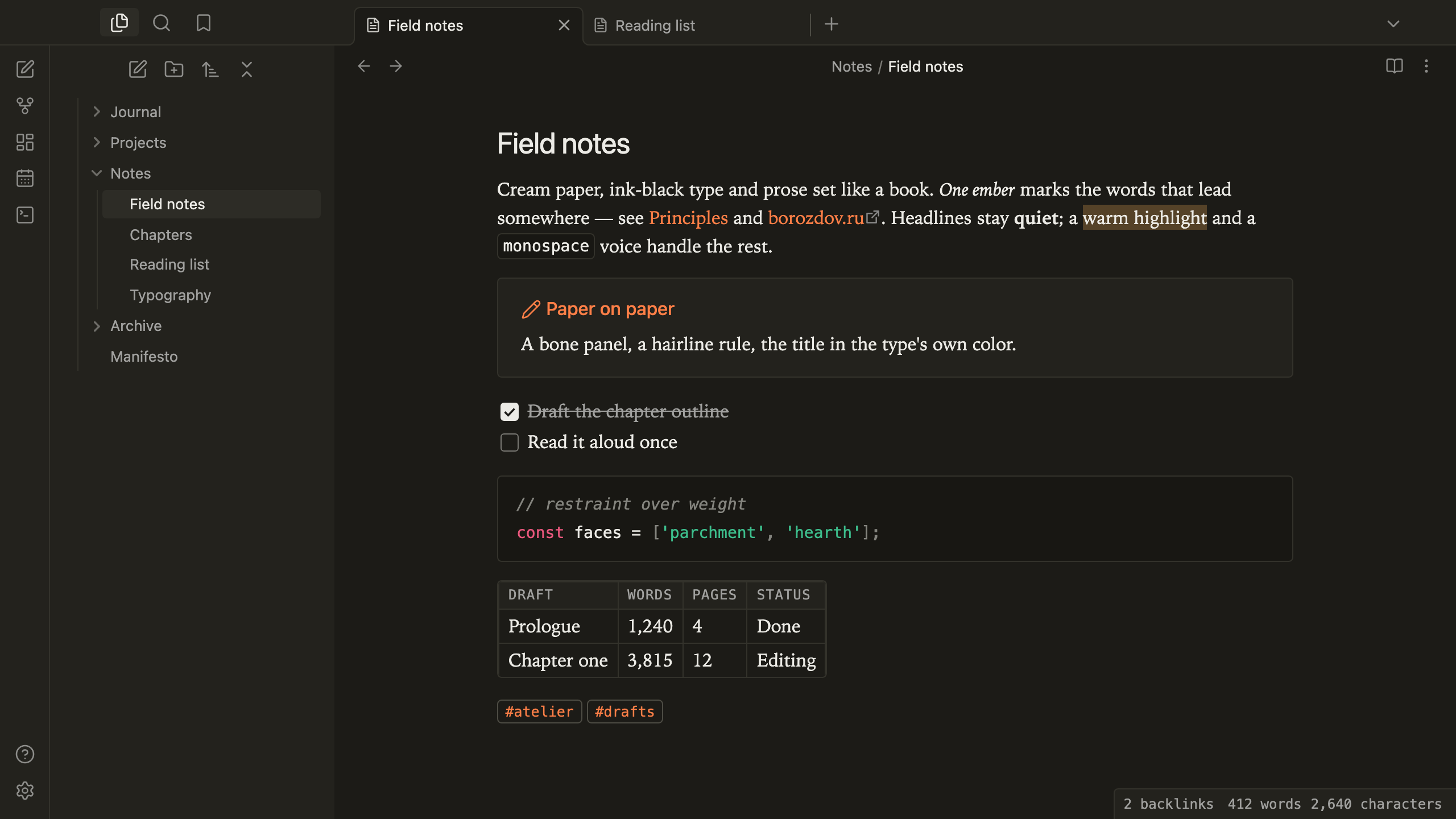 Borozdov Ember in dark mode