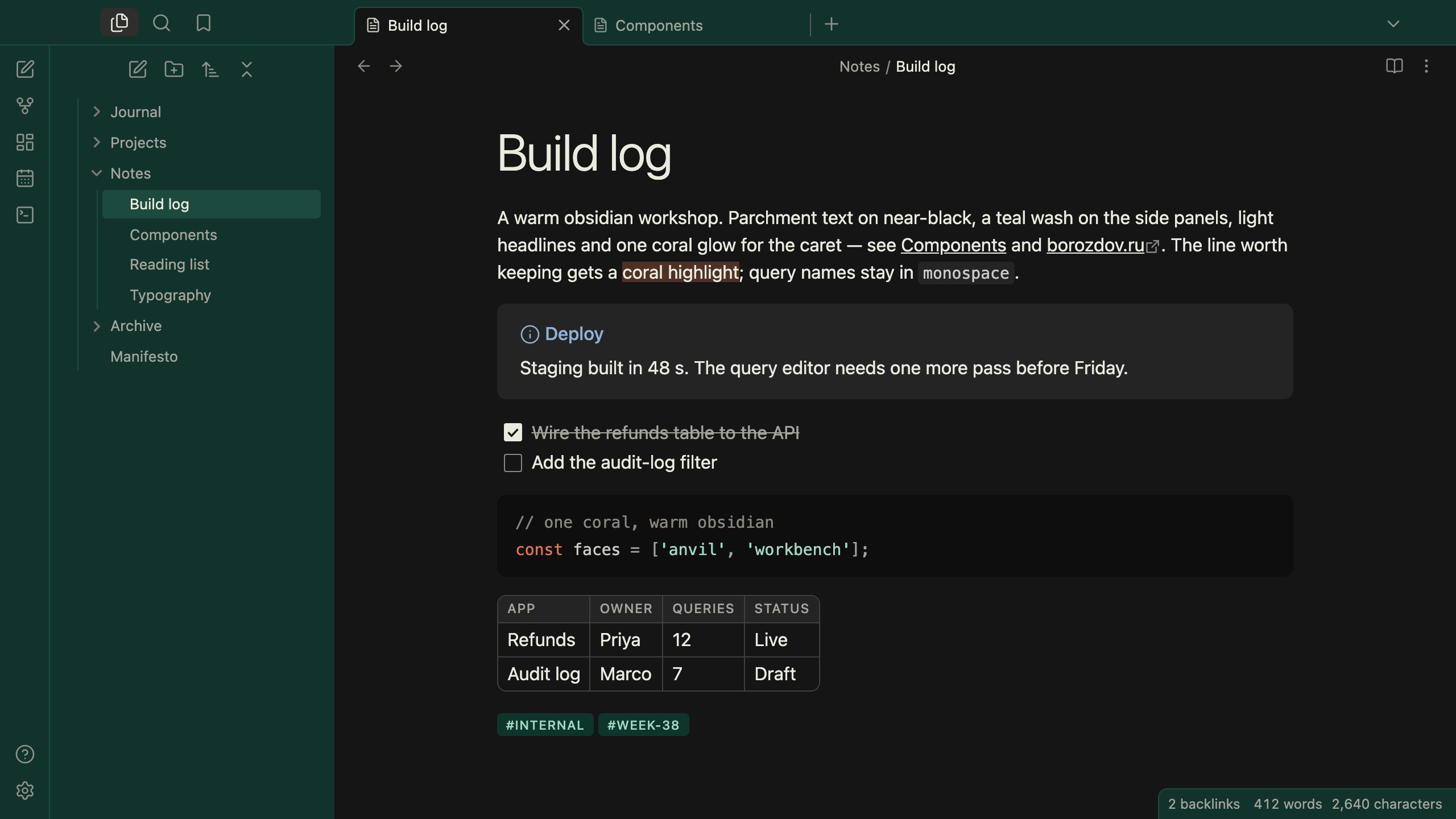 Borozdov Forge in dark mode