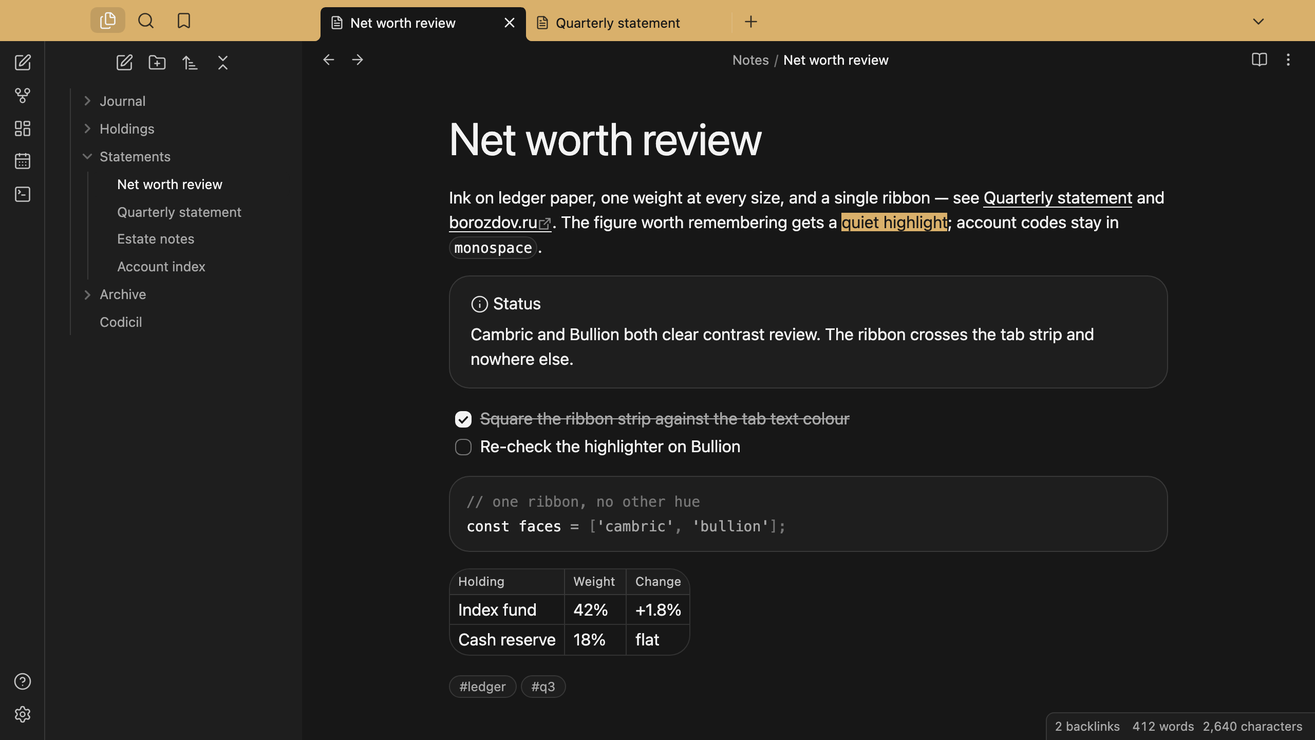 Borozdov Ribbon in dark mode