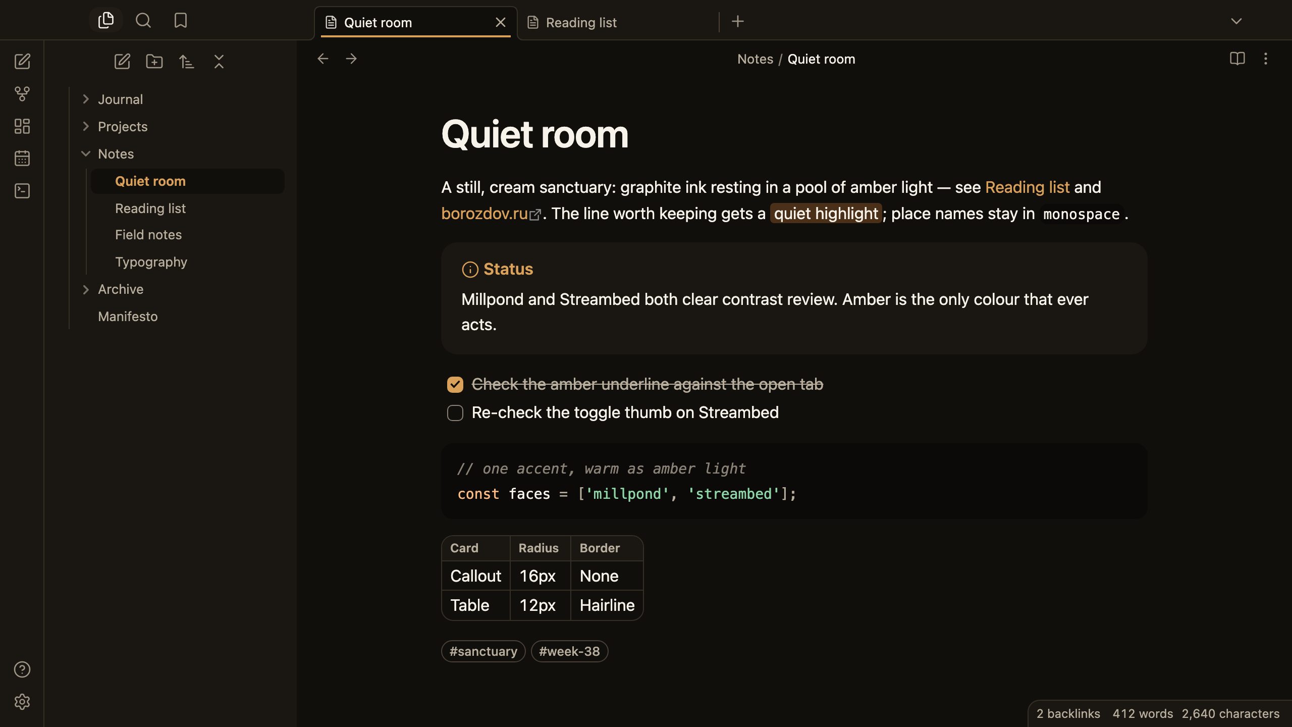 Borozdov Riverstone in dark mode
