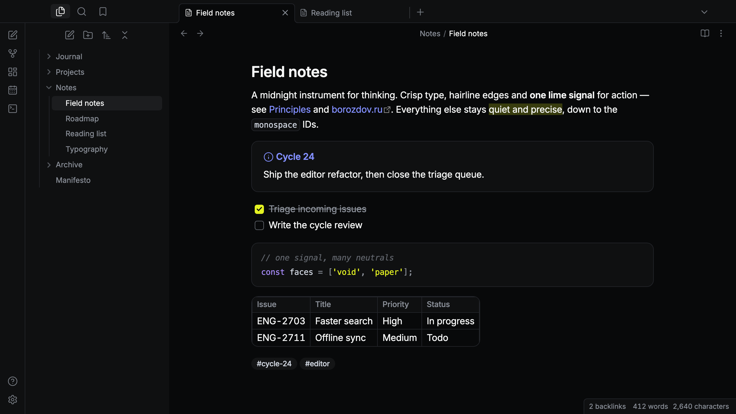 Borozdov Signal in dark mode