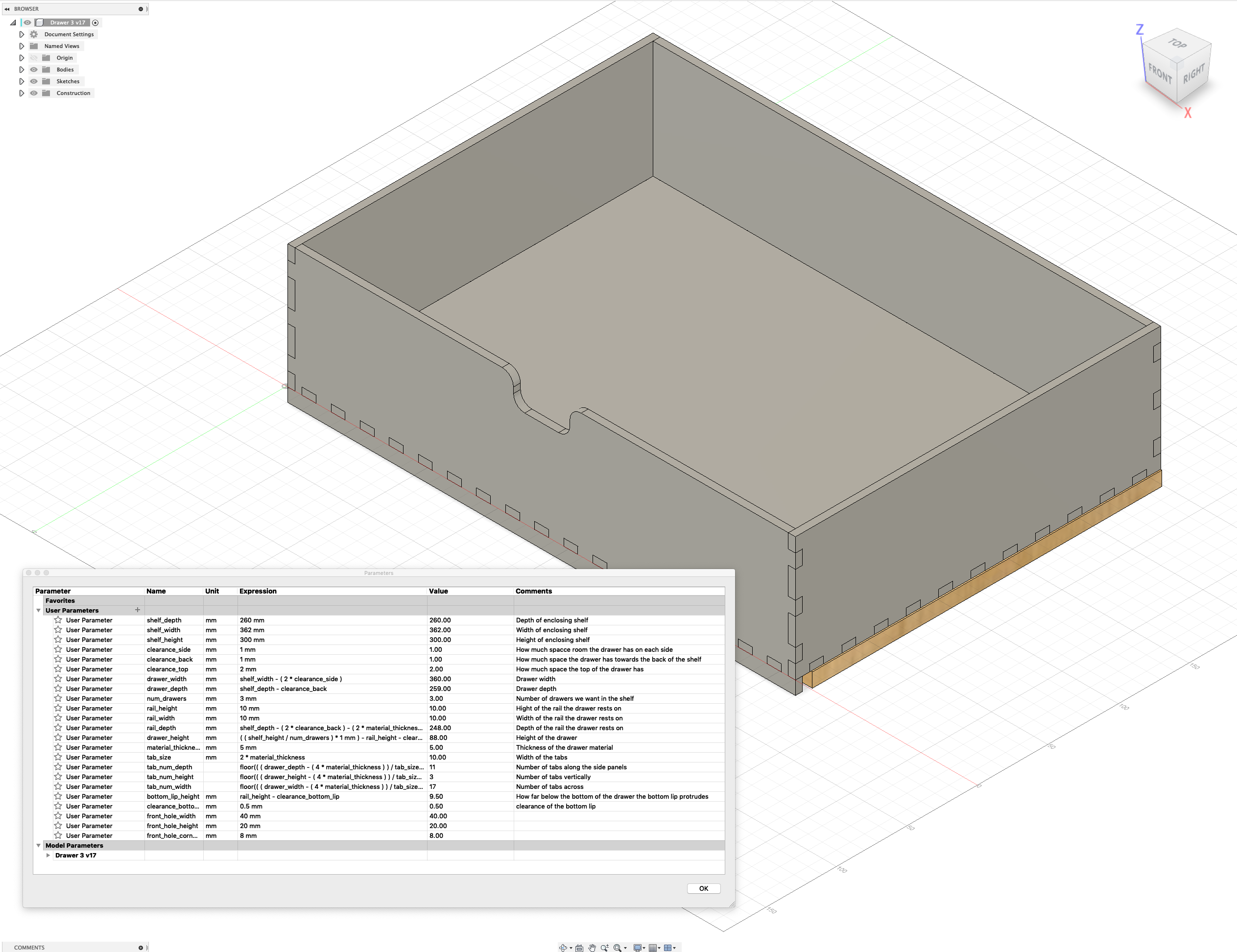 Image of drawer in Fusion 360