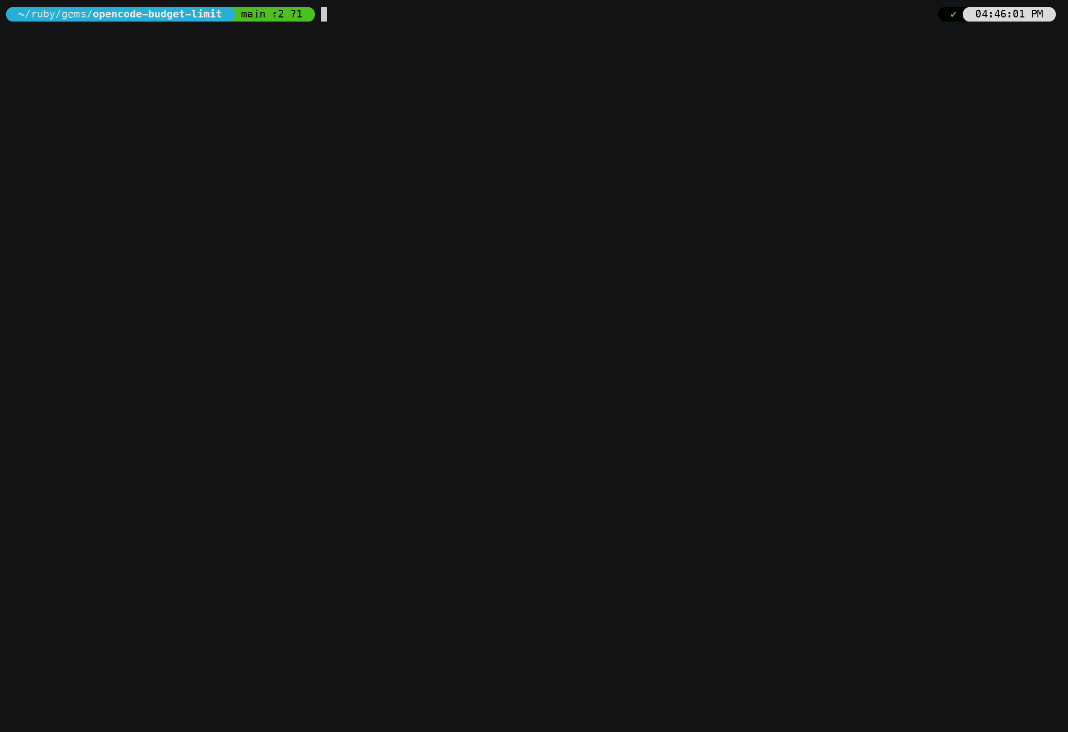Budget in the sidebar, a warning toast at 80%, and the run stopping at the limit
