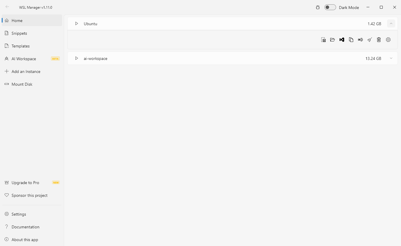 WSL Distro Manager on Windows, light theme