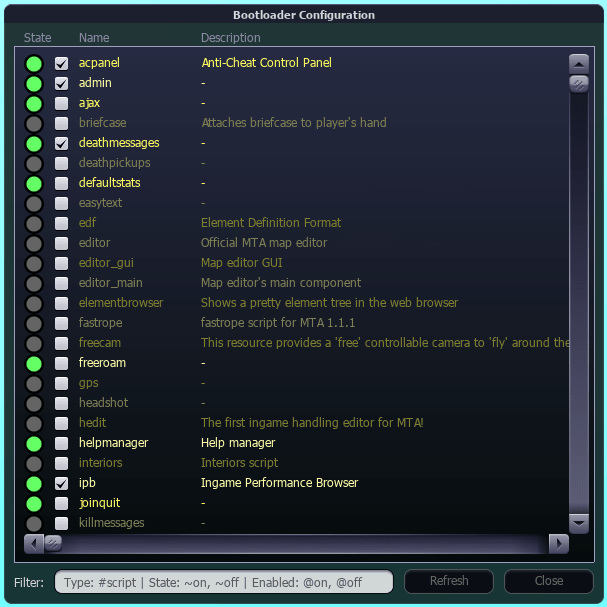 The bootloader configuration window