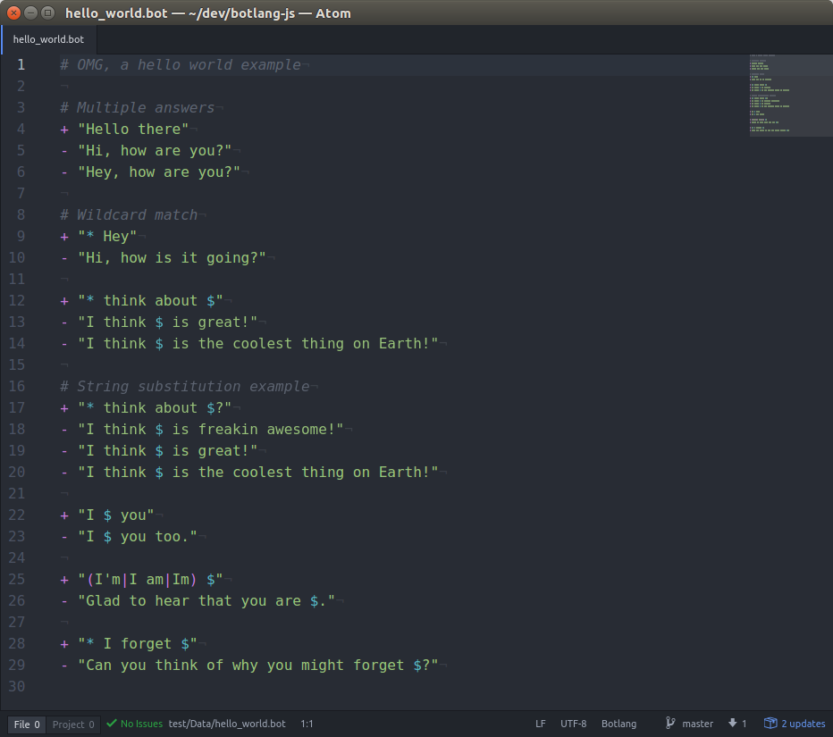 screenshot: syntax highlighting botlang