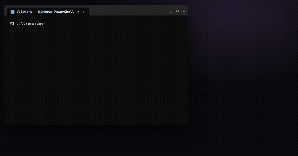 clipwarp: install and watch in PowerShell, then a screenshot pasted straight into Claude Code with Ctrl+V