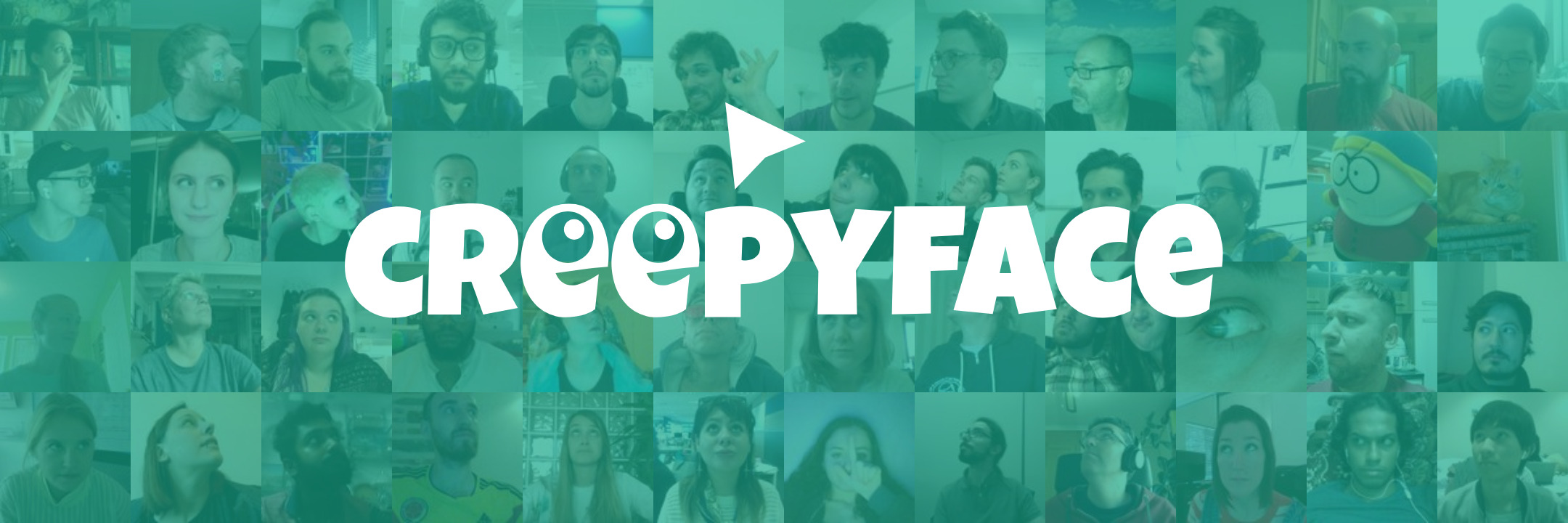 The Creepyface logo with a background full of faces looking at the pointer