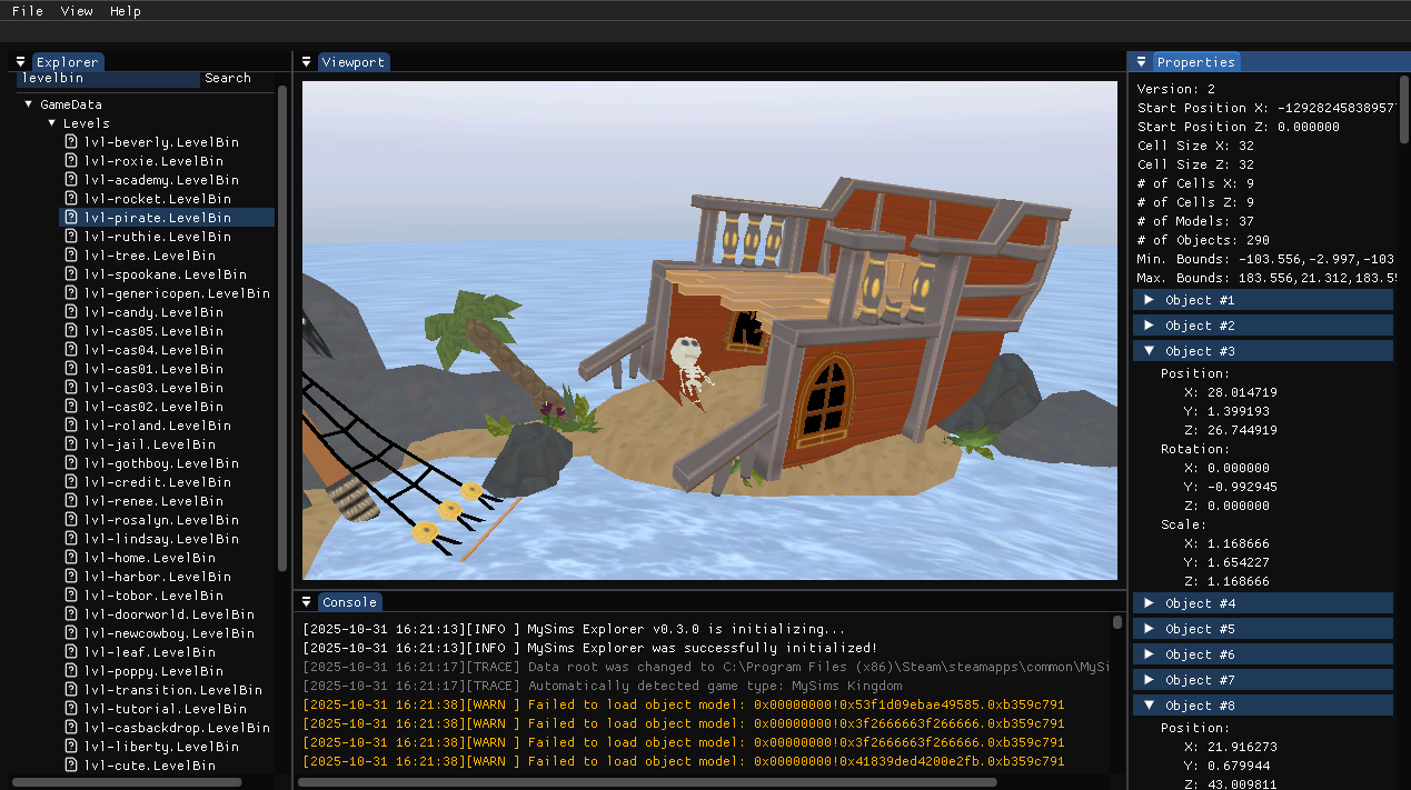 Screenshot of MySims Explorer