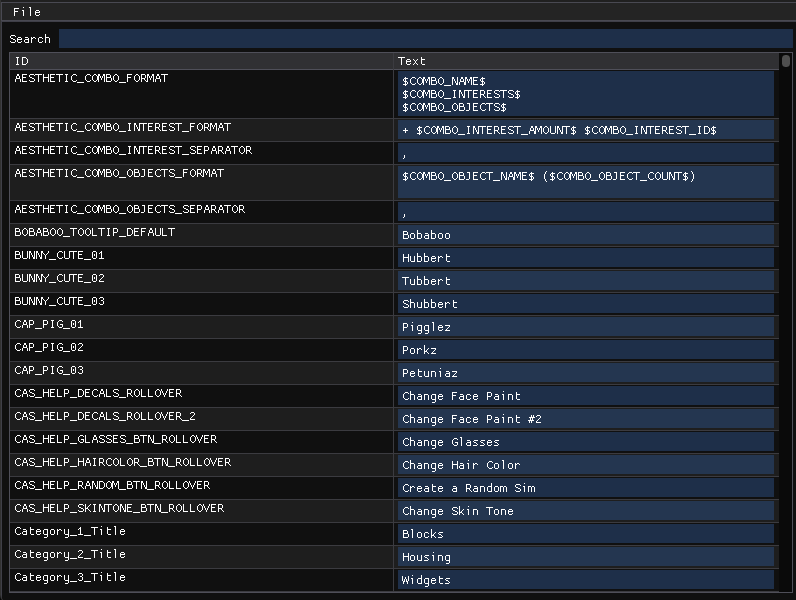 MySims Kingdom String Editor Screenshot