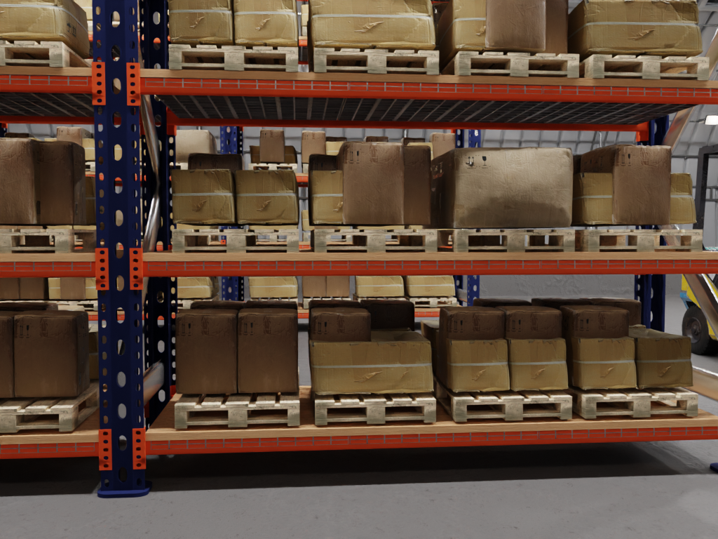 Synthetic warehouse scene for pallet perception workflows