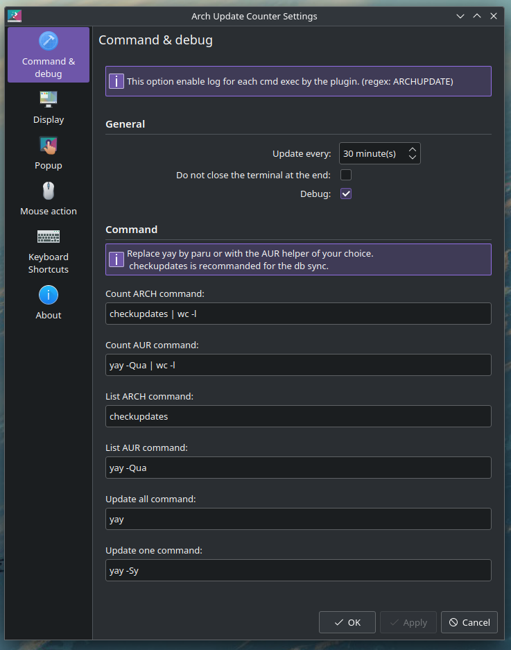 screenshot of the settings of the plugin