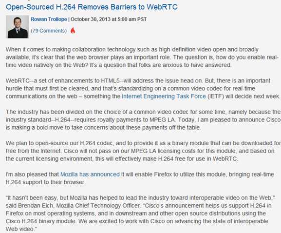 Open-Sourced H.264 Removes Barriers to WebRTC