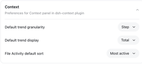 The Context settings card