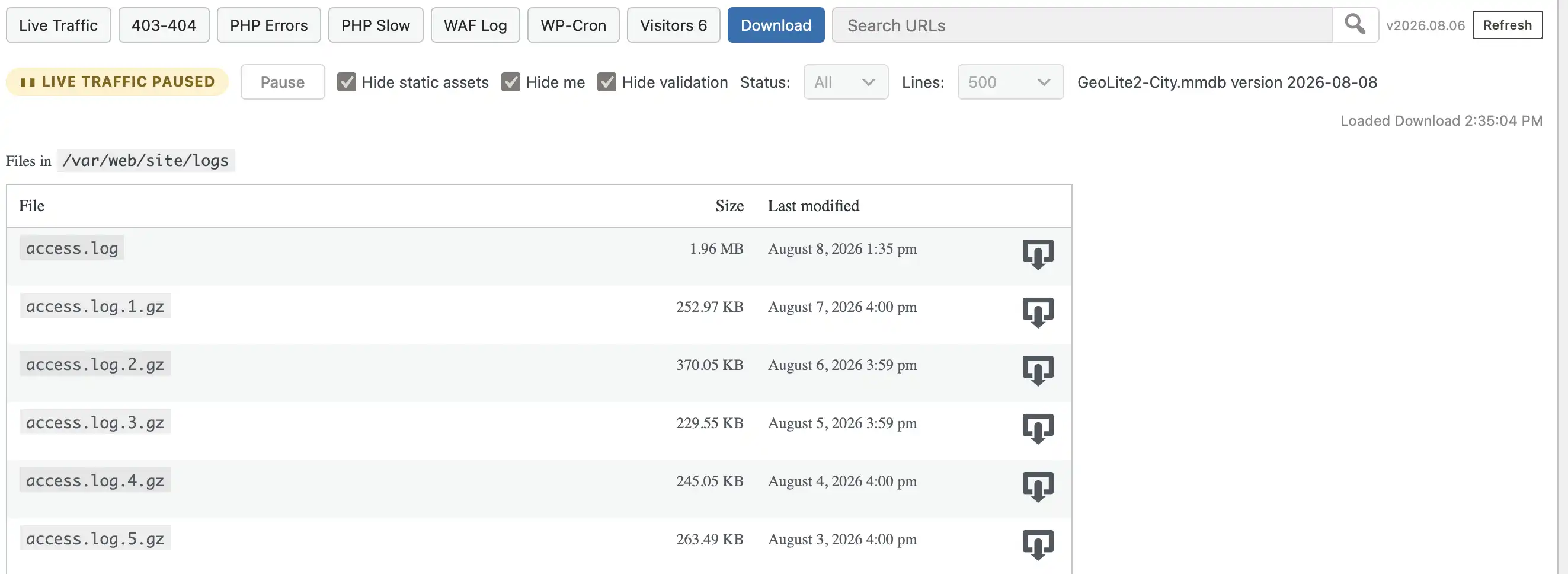 Log downloads