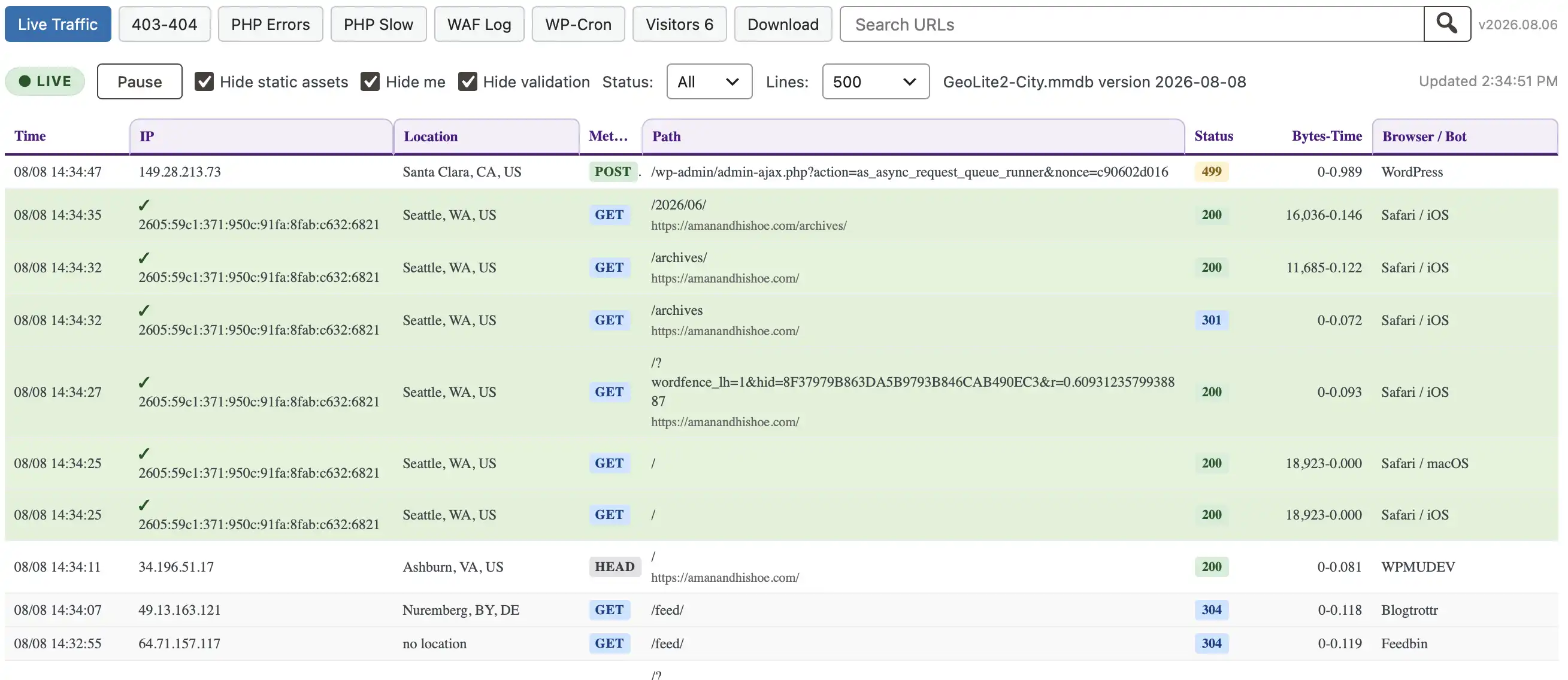 Live Traffic dashboard