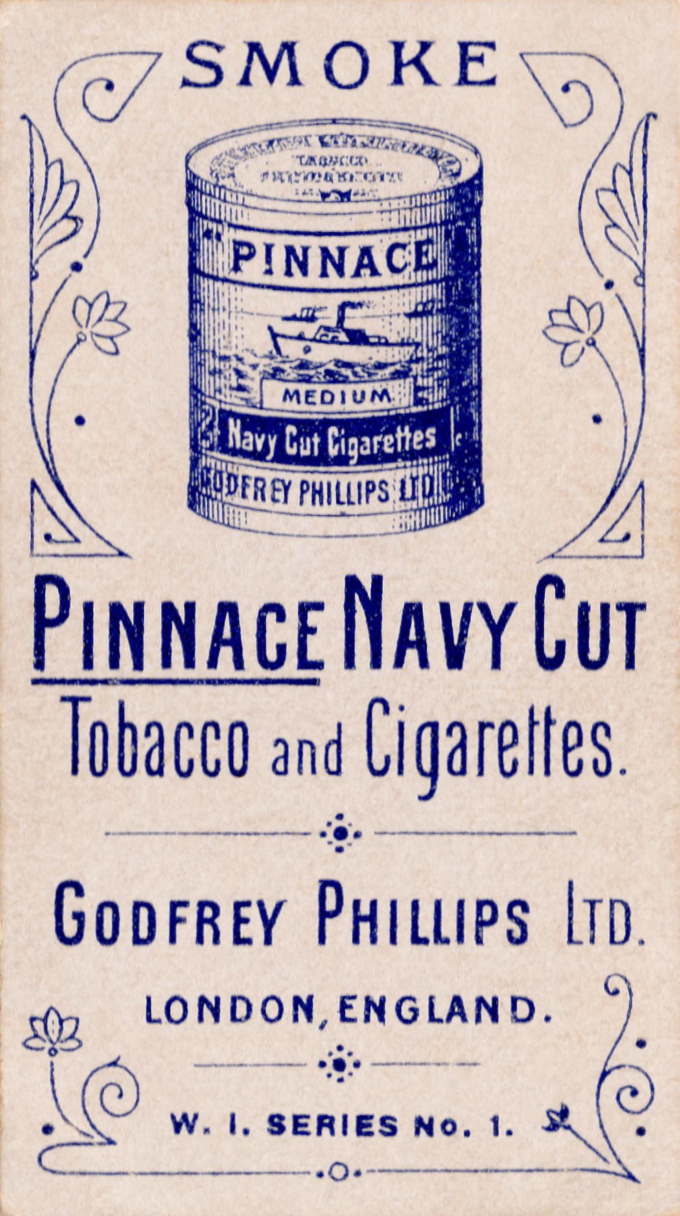 Card 1 back, Godfrey Phillips Ltd. cigarette cards, Beautiful Women, W. I. Series.