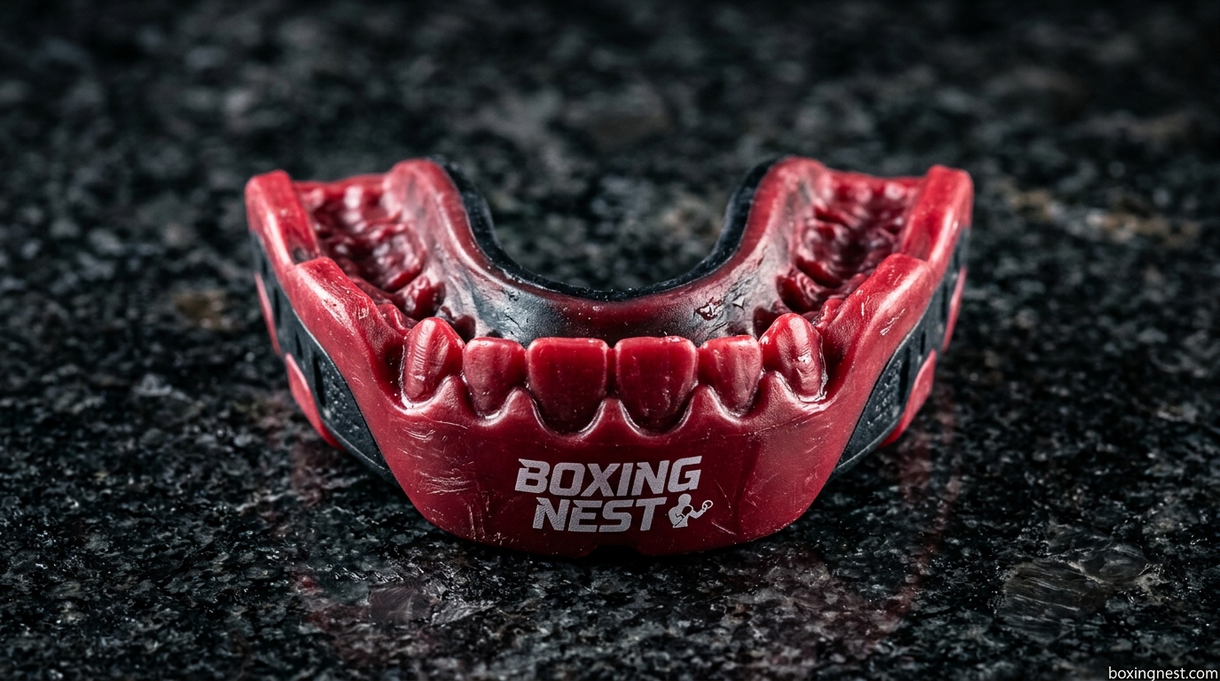 Macro detail of Boxing Nest boil and bite gum shield showing teeth impression grooves