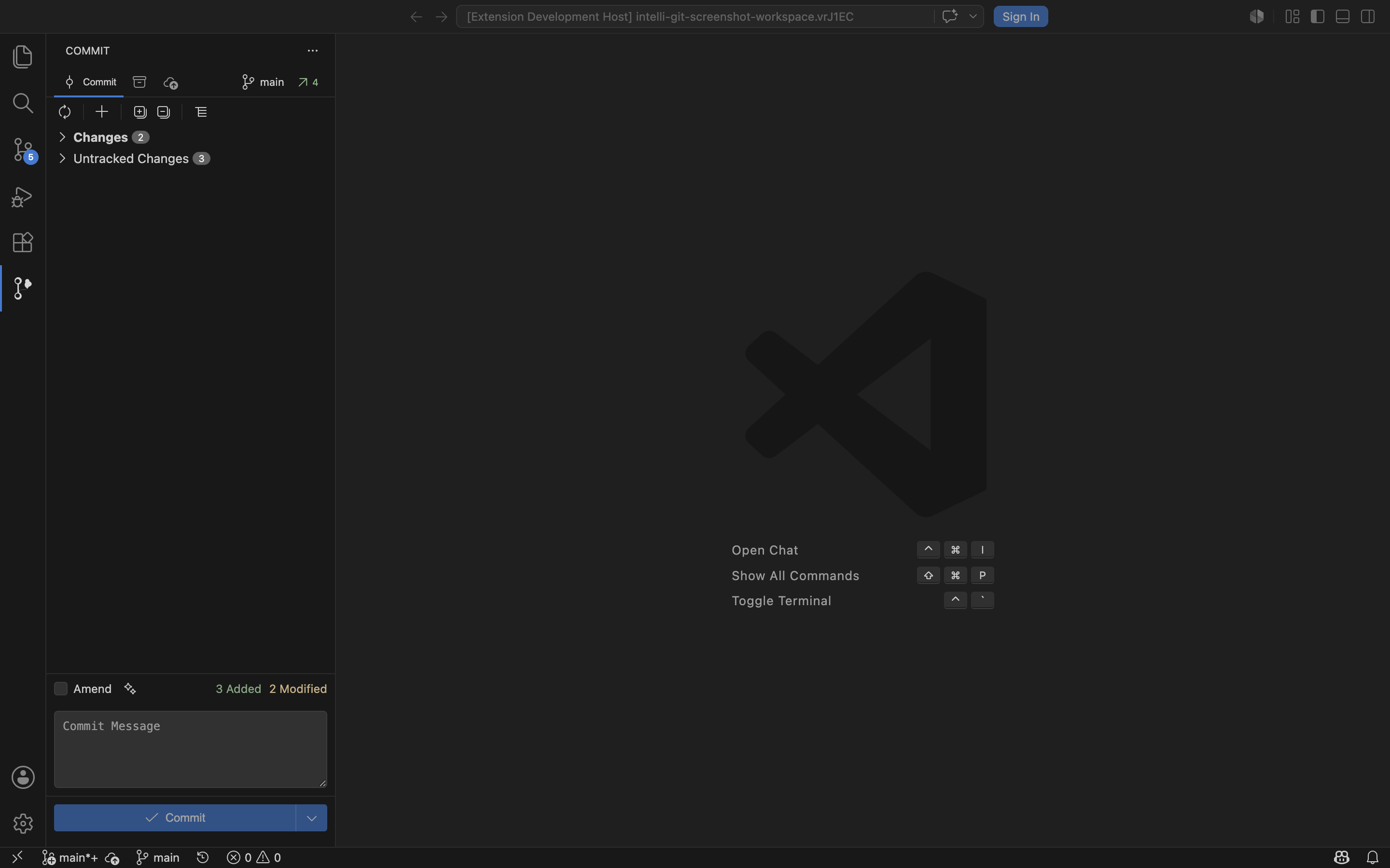 Intelli Git commit view in changes mode
